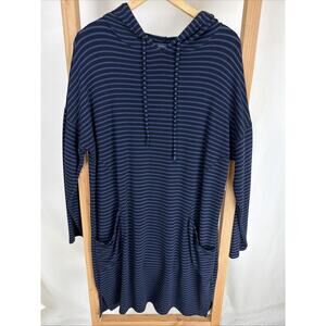 NWT Cutloose Blue Hooded Striped Long Sleeve Dress #0948 Size Medium
